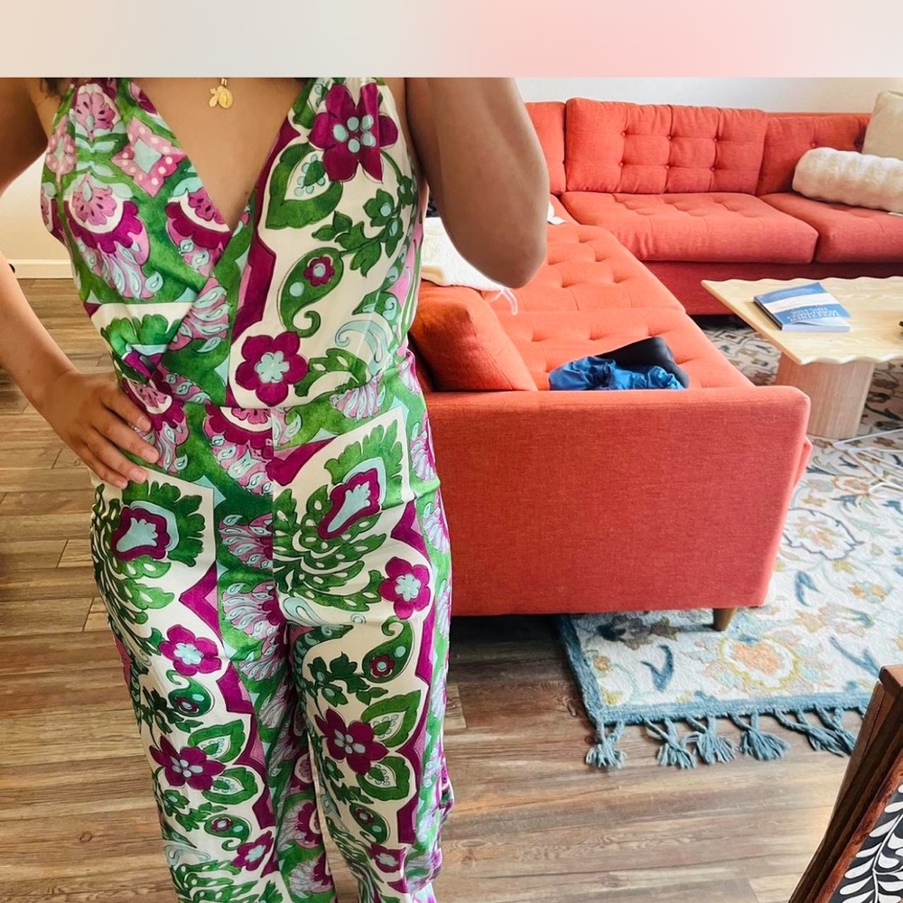 Mango Green and Pink Abstract Jumpsuit